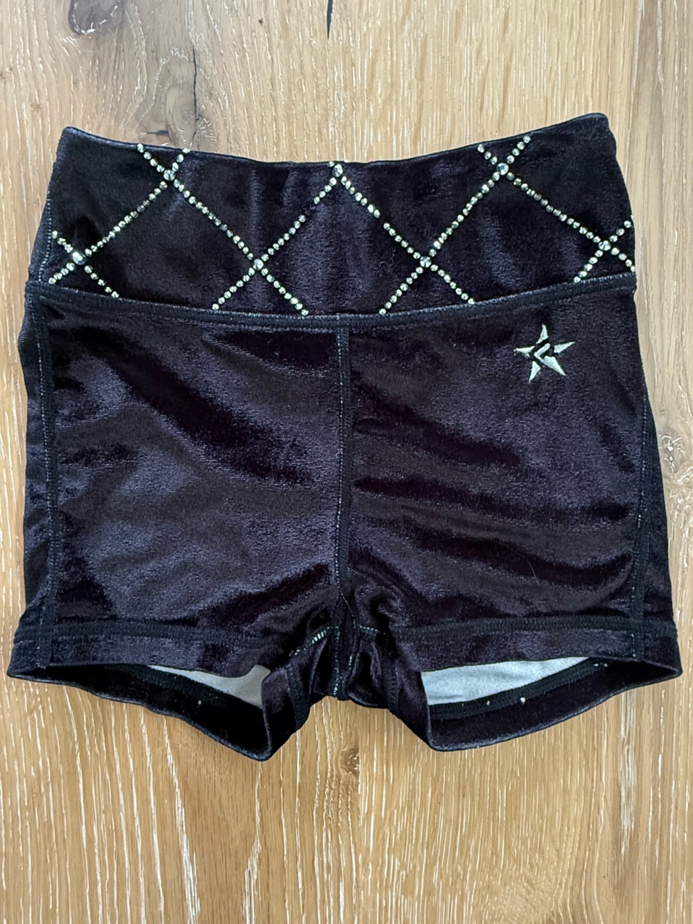 Black Velvet athletic shorts with Studded Diamond Trim